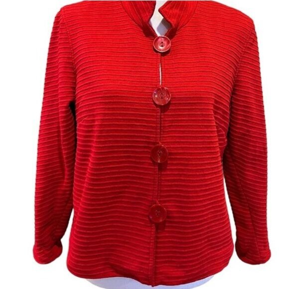 Coldwater Creek Red Ribbed Stripe Jacket with large buttons Size Medium Petite - Picture 1 of 8